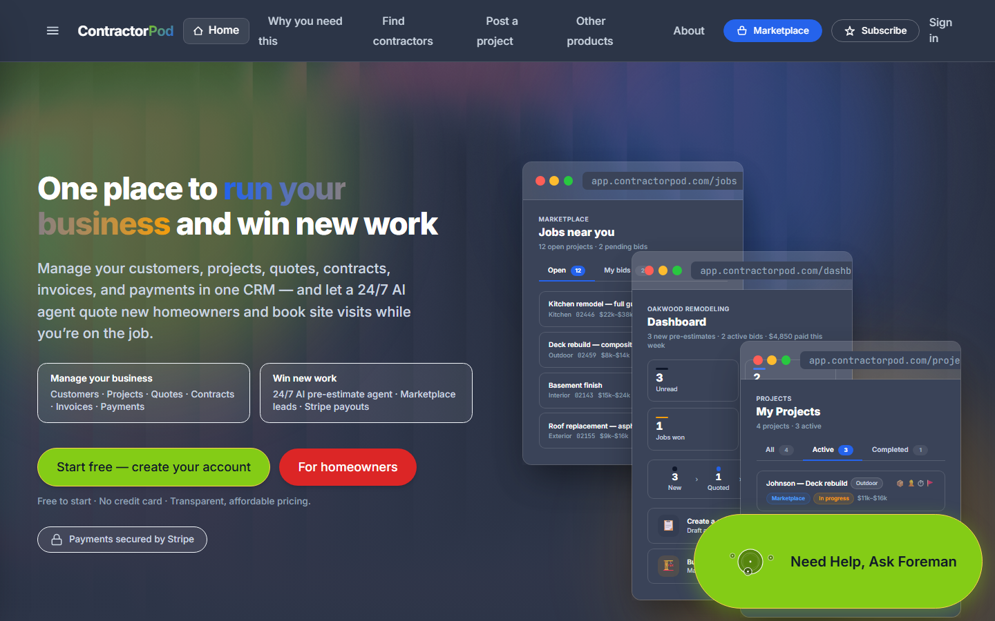ContractorPod web app